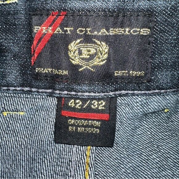 Phat Farm Jeans Men 42x32 Black Vintage Embroidered Classic Hip Hop Skater Biker - Picture 3 of 13